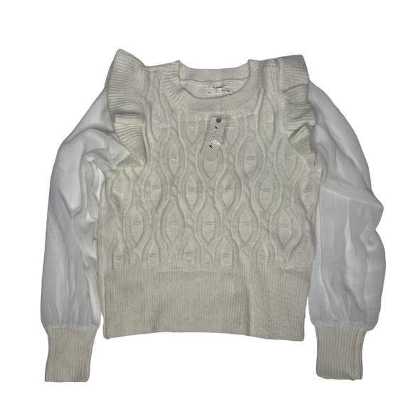 NWT Anthropologie White Ruffled Knit Puff Sleeve Sweater xs - Picture 11 of 14